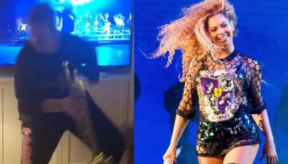 A la izquierda una acelerada Adele bailando mientras Beyoncé (derecha) canta en Coachella.