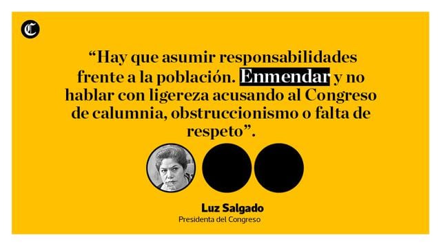 La presidenta del Congreso, Luz Salgado, respondió hoy al primer ministro Fernando Zavala, quien en la víspera criticó a la bancada mayoritaria Fuerza Popular.
