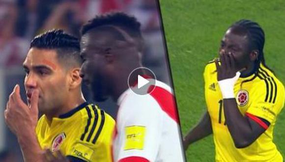 Se rumorea que Yimmi Chará ingresó al partido entre Colombia y Perú sabiendo datos de otros partidos y se lo contó a Radamel Falcao; quien inmediatamente se lo comunicó a Christian Ramos. (Foto: captura de ESPN)