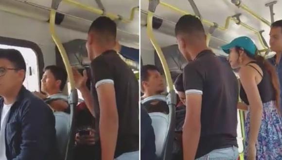 Peruano y venezolano protagonizan intensa pelea en bus. (Captura/Facebook)