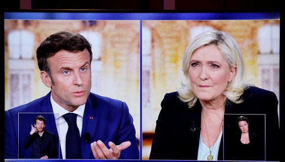 El debate entre el presidente de Francia y candidato a la reelección, Emmanuel Macron, don su rival Marine Le Pen. (LUDOVIC MARIN / AFP).