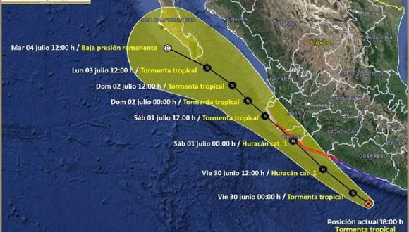 La tormenta tropical Beatriz se formó este 29 de junio de 2023, en el Pacífico, y sus bandas nubosas provocarán lluvias en estados del oeste, centro, sur y sureste de México. (Imagen de Twitter @conagua_clima)