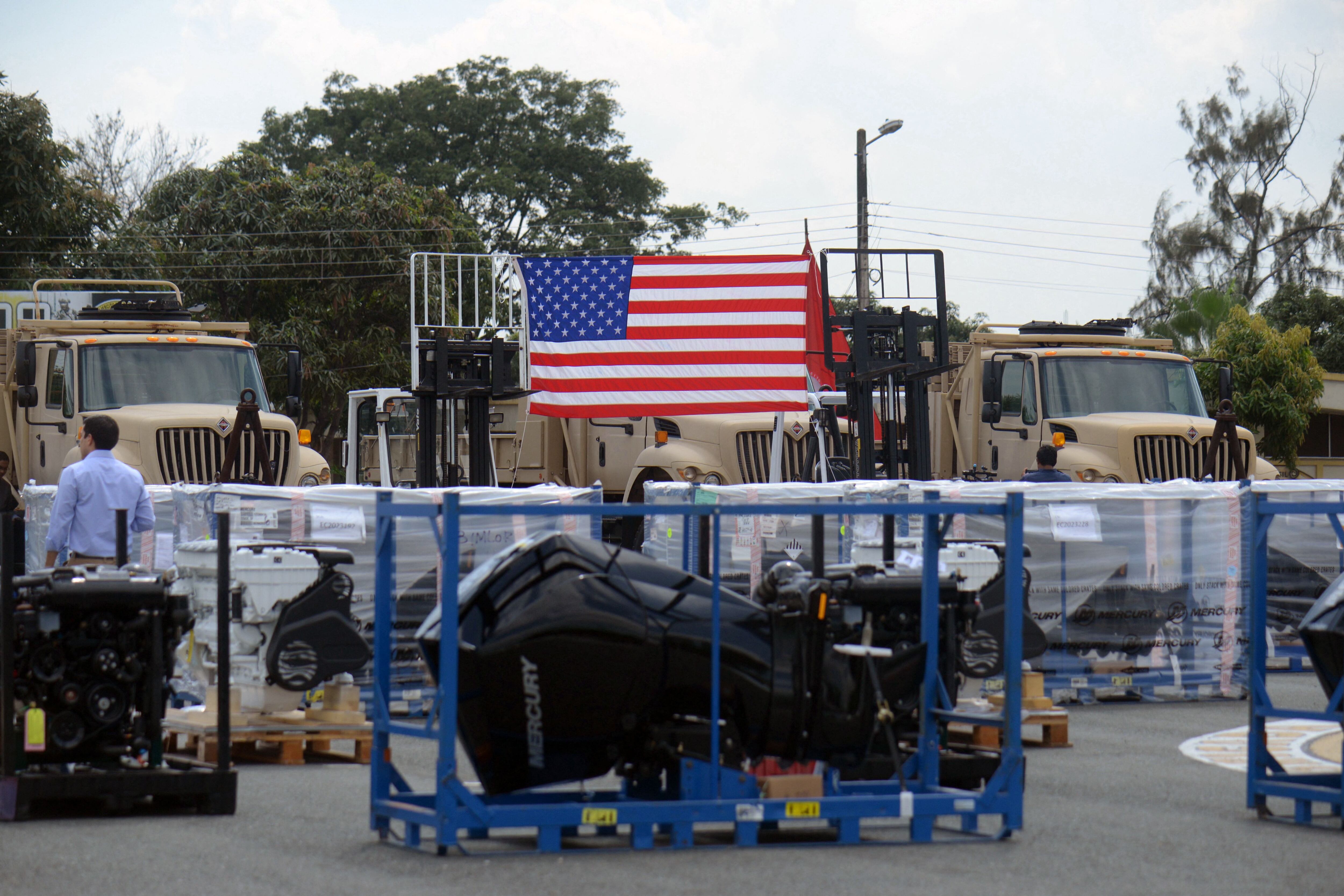 View of equipment donated by the United States to the Armed Forces of Ecuador during a ceremony at the Huancavilca military fort, in Guayaquil, on January 25, 2024. (Photo by Gerardo MENOSCAL / AFP).