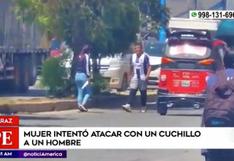 Huaraz: iracunda mujer amenaza a hombre con un cuchillo en plena vía pública | VIDEO