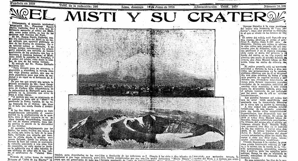 Impresionantes imágenes del volcán el Misti en Arequipa publicadas en junio de 1914. Foto: GEC Archivo Histórico