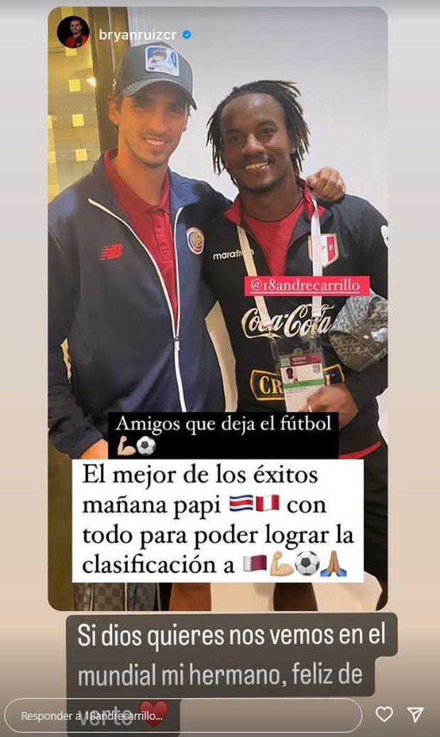 André Carrillo y Bryan Ruíz, los buenos deseos para sus partidos por el repechaje. (Foto: Instagram)
