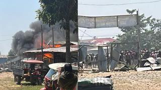 Madre de Dios: mineros informales queman base policial en señal de protesta y dejan 19 heridos | VIDEO