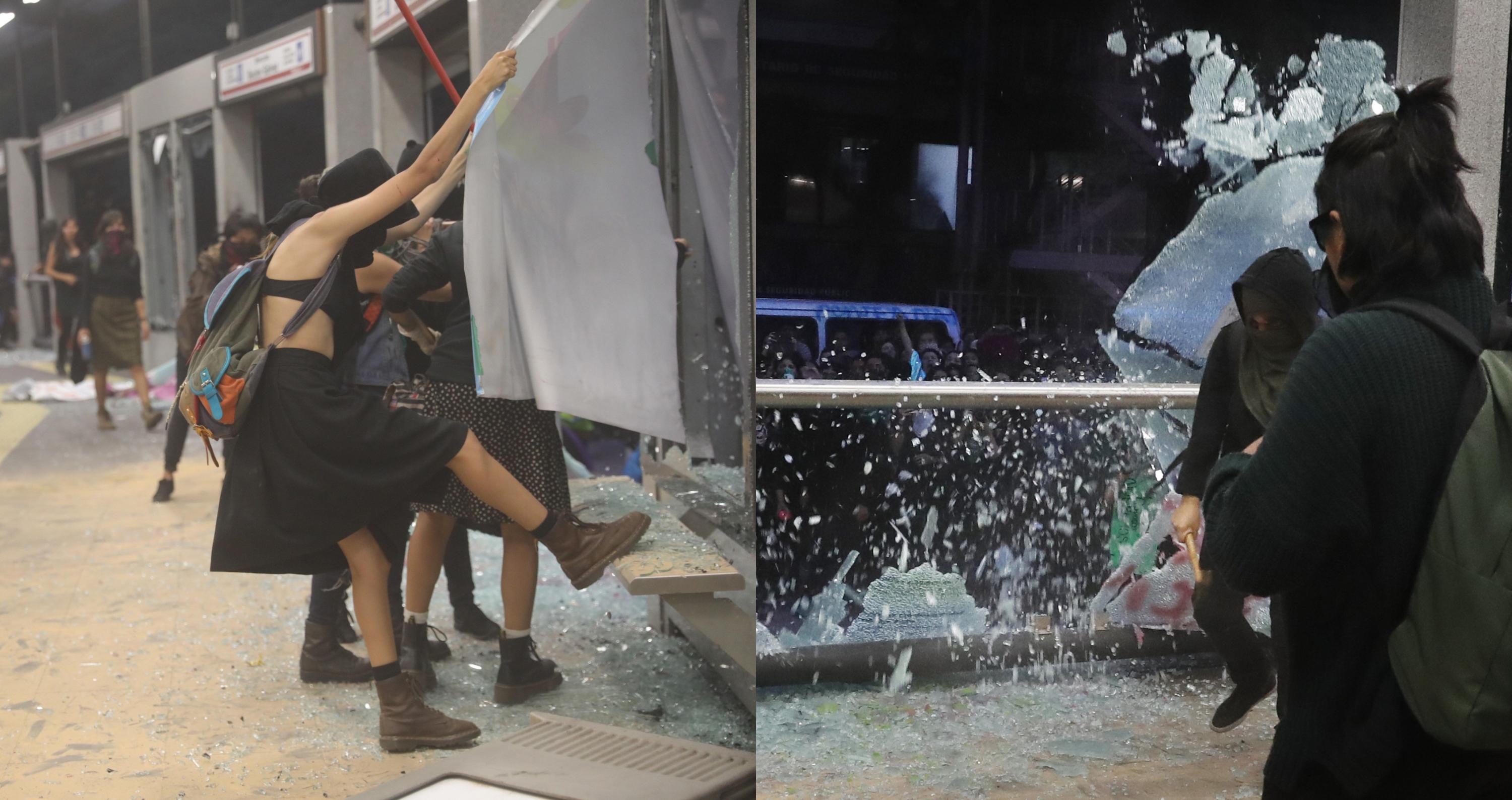 Manifestantes que participaron en una protesta en contra de abusos sexuales por parte de cuerpos policiales causaron destrozos en algunos edificios públicos de la capital de México. (EFE / AP).