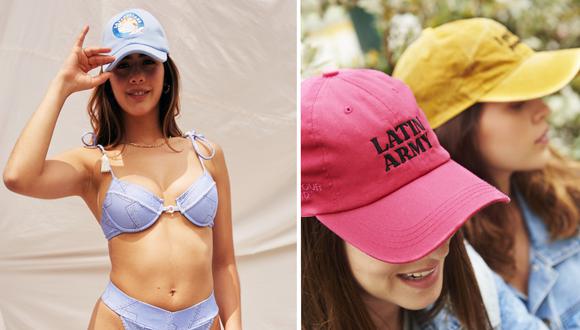 Izquierda: gorra de franela y bikini, todo de Capittana. Derecha: las gorras en drill de la marca Donna Cattiva.