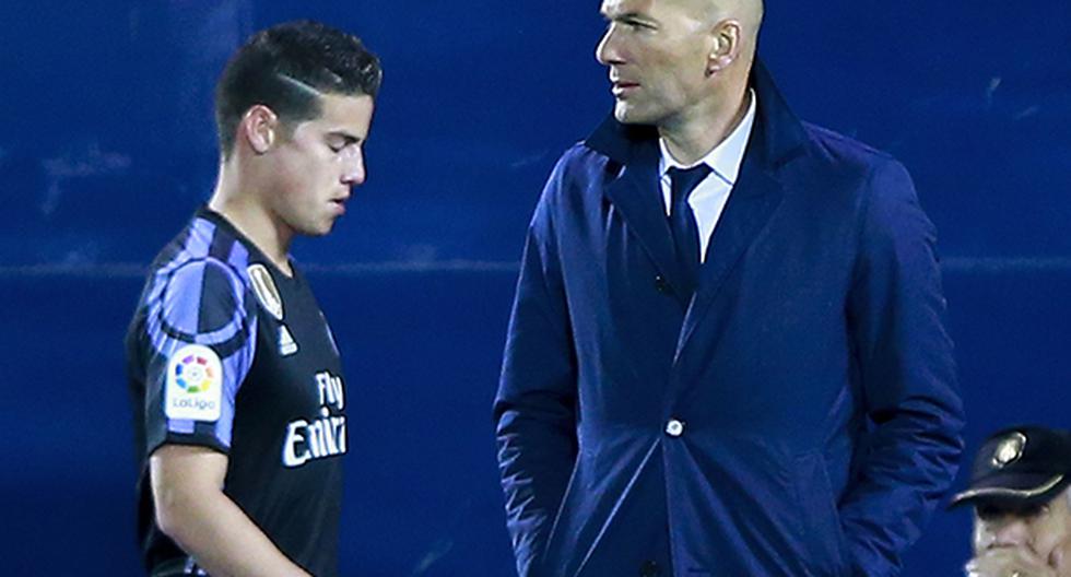 Zinedine Zidane, técnico del Real Madrid, fue consultado sobre lo que sucedió con James Rodríguez cuando fue sustituido en el partido ante Leganés. (Foto: Getty Images)
