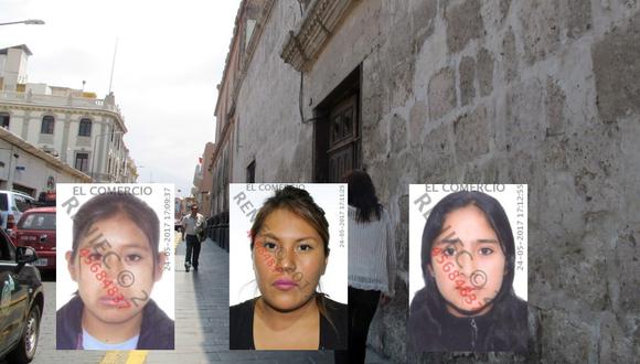 De izquierda a derecha: Yaneth Pinares Chanco (28), Yahaida Rojas Sánchez (26) y Erika Riquelme Salazar (22), conocidas por la policía como Las Babys del Cercado de Arequipa. (Foto: El Comercio / Reniec)