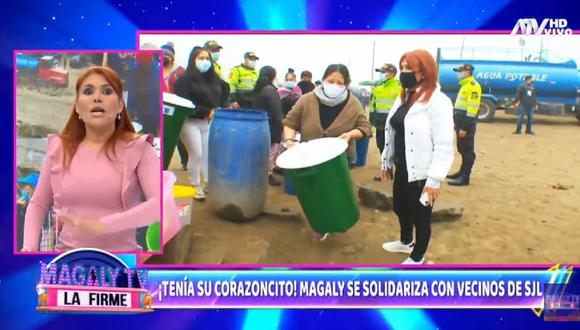 Magaly Medina se dirige a las autoridades tras donar agua a San Juan de Lurigancho. (Foto: Captura Magaly TV: La Firme).