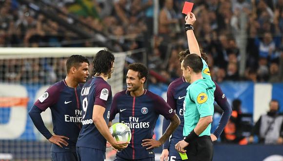 Neymar vio la roja en el clásico francés entre el PSG y Marsella. El brasileño fue expulsado cuando su equipo perdía. (Foto: AFP)