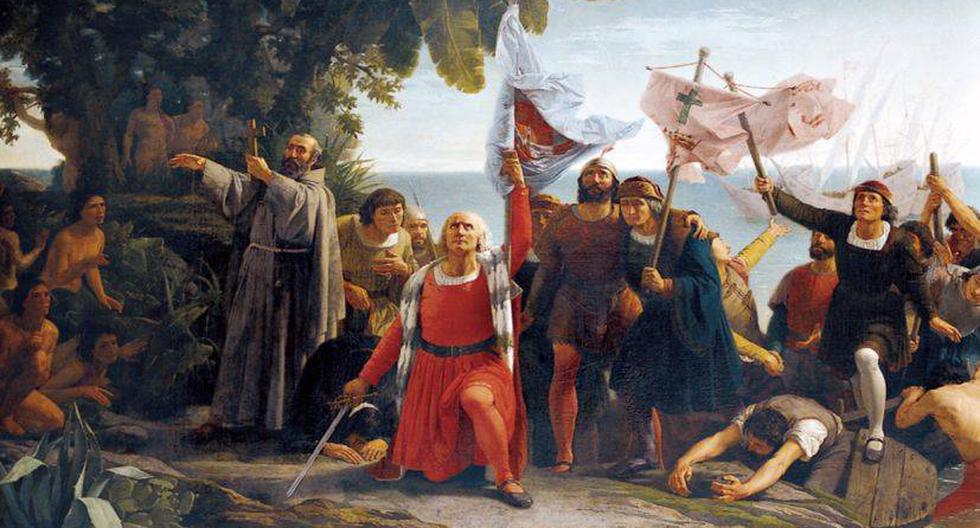 Primer desembarco de Cristóbal Colón en América, obra de Dióscoro Puebla. (Wikimedia)