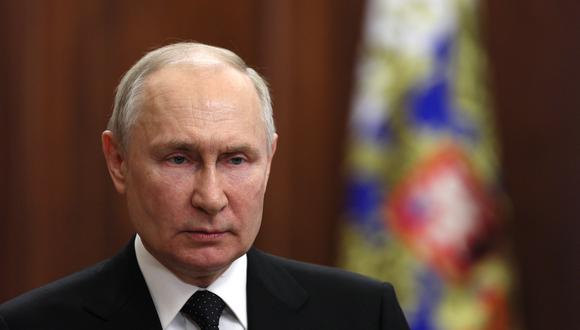 El presidente de Rusia, Vladimir Putin, pronuncia un discurso el 24 de junio de 2023, mientras los combatientes del Grupo Wagner se rebelan. (Foto de Gavriil Grigorov / SPUTNIK / AFP).