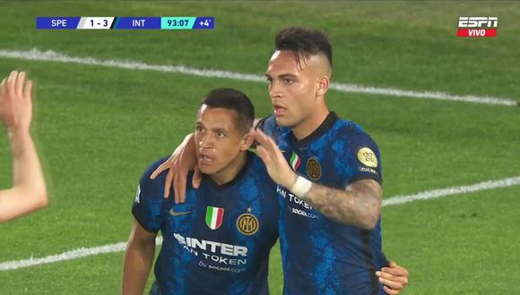 Gol de Alexis Sánchez para el 3-1 del Inter de Milán vs. Spezia por Serie A. (Foto: Captura de ESPN)