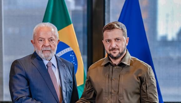 El presidente de Brasil, Luiz Inácio Lula da Silva, durante un encuentro con el presidente de Ucrania, Volodymyr Zelensky, en Nueva York, EE. UU., el 20 de septiembre de 2023. (Foto de Ricardo Stuckert/Presidencia de Brasil/EFE)