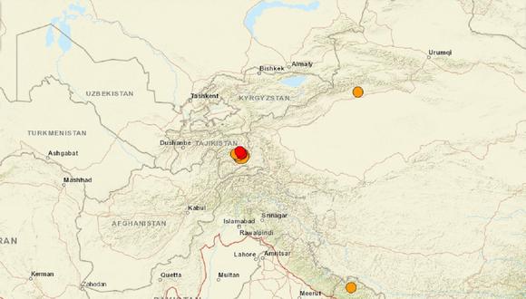 Un terremoto de magnitud 6,8 tuvo lugar en el país asiático de Tayikistán, el 23 de febrero de 2023. (Captura de USGS)