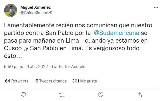 Miguel Ximénez revela que el partido Ayacucho FC vs. Sao Paulo se jugará en Lima. (Foto: Captura)