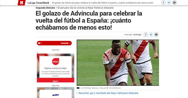 Los elogios de la prensa española para Advincula por su golazo