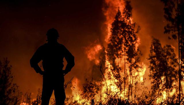 Un bombero vigila la progresión de un incendio forestal en Amendoa en Macao, Portugal central, el 21 de julio de 2019. (Foto: AFP)