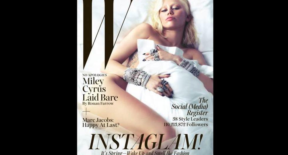 Miley solo est&aacute; cubierta por una manta blanca. (Foto: W Magazine)