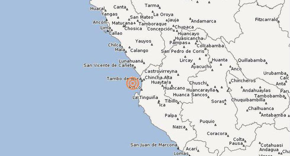 Sismo fue sentido moderadamente en Tambo de Mora. (Imagen: IGP)