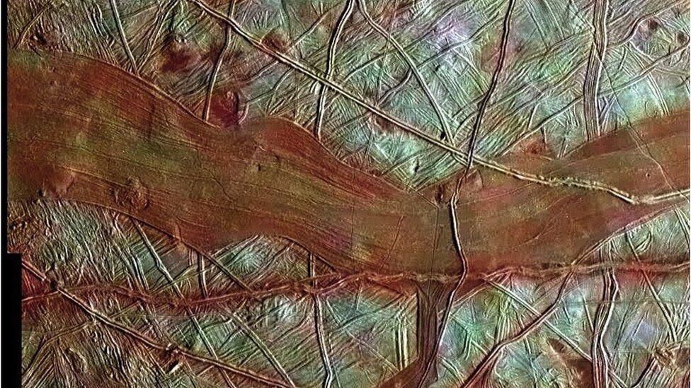 Europa's tiger stripes are caused by cracks in its icy surface.  (PAN).
