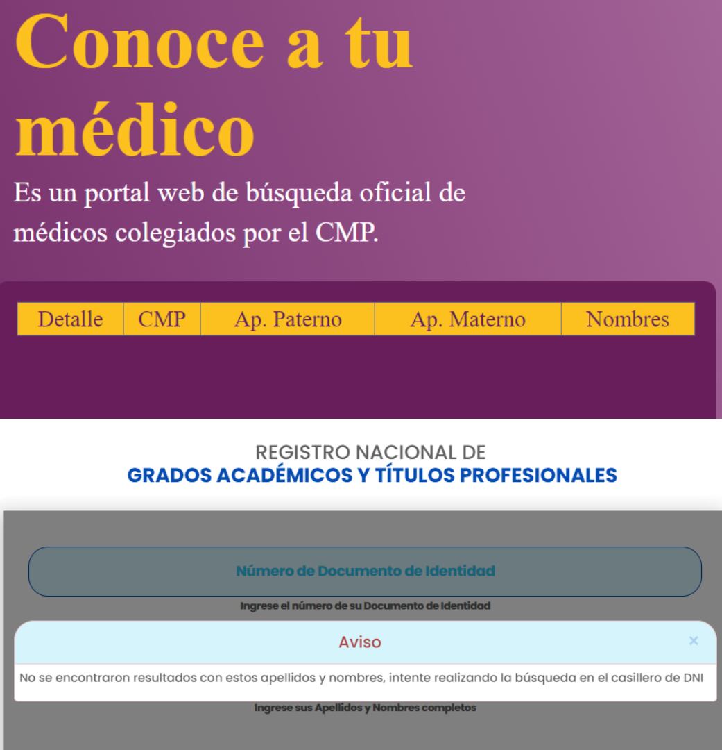 Steve Diaz Palomino no cuenta con grados, títulos ni colegiatura médica em el Perú, según el CMP y la Sunedu.