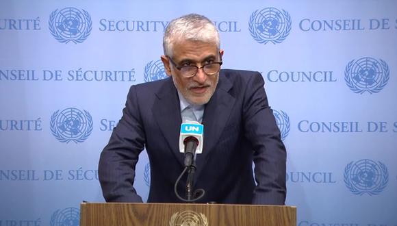 Amir Saeid Jalil Iravani, Representante Permanente de Irán (República Islámica del) ante las Naciones Unidas, antes de la reunión del Consejo de Seguridad bajo la fórmula Arria sobre las protestas en curso en Irán. (Foto: United Nations)