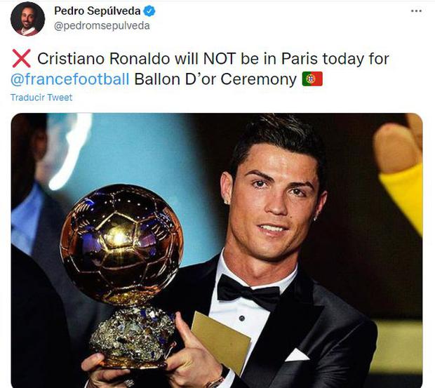 Cristiano Ronaldo no estará en la ceremonia del Balón de Oro. (Foto: Captura de Twitter)