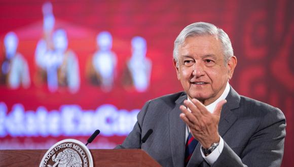 El presidente de México, Andrés Manuel López Obrador, es visto hablando durante su conferencia de prensa en el  Palacio Nacional de Ciudad de México. (EFE/Presidencia de México).