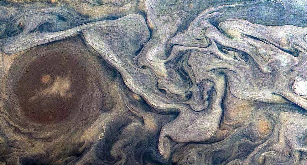 NASA presenta a un Júpiter dramático en Instagram. (Foto: NASA/JPL-Caltech/SwRI/MSSS/Kevin M. Gill)