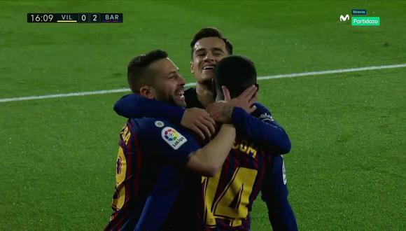 Barcelona vs. Villarreal: Malcom marcó el 2-0 con este cabezazo. (Foto: captura)