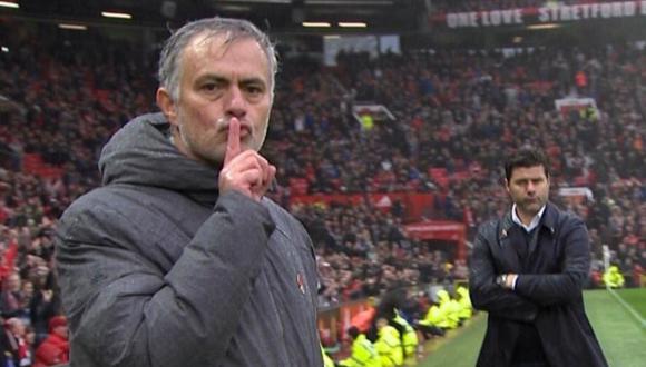 José Mourinho se llevó su dedo índice a los labios para realizar el típico gesto de silencio ante las cámaras televisivas tras la victoria del Manchester United ante Tottenham. (Foto: captura de video)