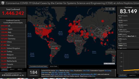 El mapa del coronavirus en el mundo en tiempo real hoy miércoles 8 de abril: contagiados y muertos.