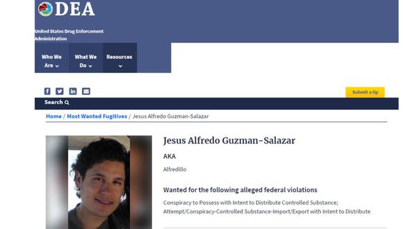 Esta es la ficha de Jesús Alfredo Guzmán en la DEA. (Foto: DEA)
