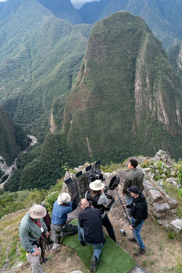 This is how Transformers was filmed in Machu Picchu.  On the right, lead actor Anthony Ramos can be seen in profile.