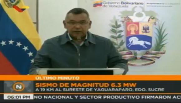 El ministro del Interior de Venezuela, Néstor Reverol, informó que hasta el momento no se ha registrado víctimas mortales. (Captura Twitter VTV CANAL 8)