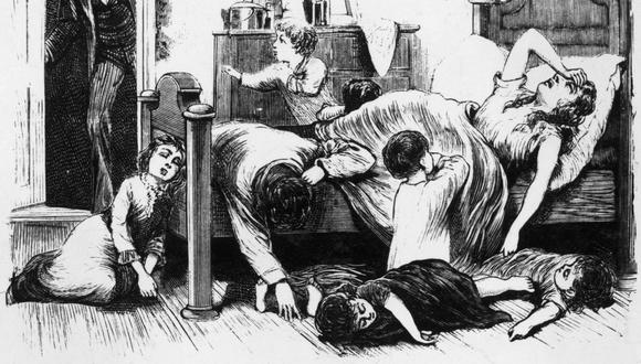 Grabado que ilustra a las víctimas de la fiebre amarilla en la ciudad de Memphis, en Estados Unidos, a mediados de siglo XIX. La enfermedad se extendió también a nuestras costas en la misma época.