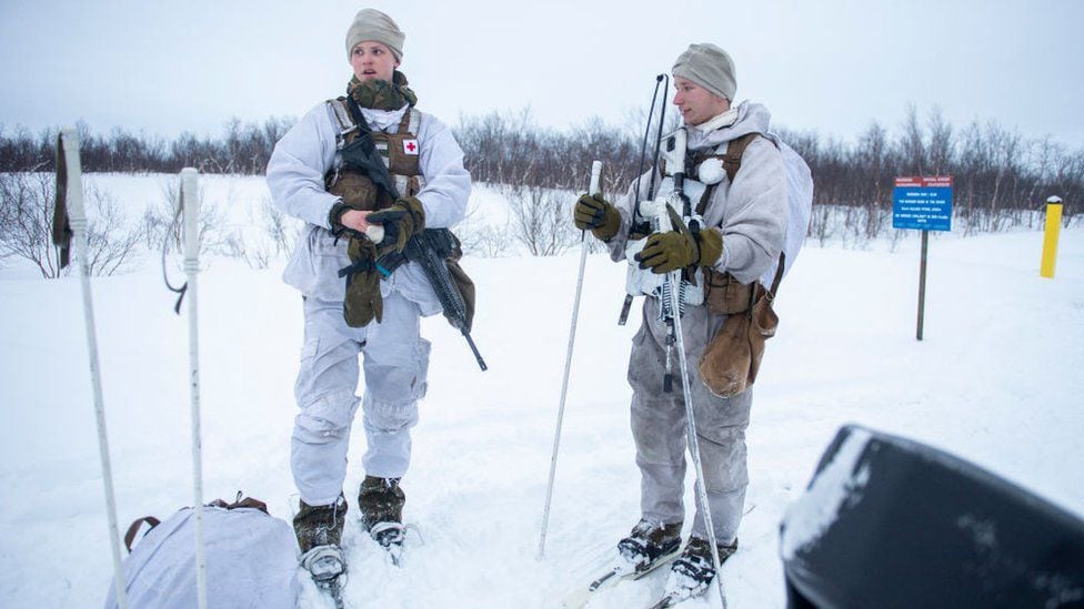 Norwegian troops patrol the border with Russia.  (GETTY IMAGES).