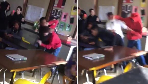 Un alumno intervino en plena pelea en un salón de clases en Estados Unidos. Foto: Tomada del video