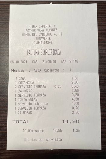 In the Imperial bar bill, the item appears four times. 
