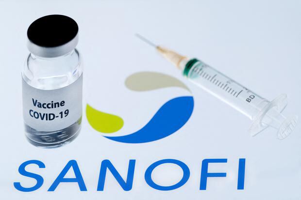 The image shows a representation of a vial from the Sanofi company.  (Photo: JOEL SAGET / AFP)