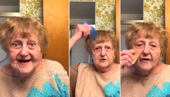 En esta imagen se aprecia a la abuela de 92 años que se grabó alistándose para su primera cita en casi tres décadas. (Foto: @grandma_droniak / TikTok)