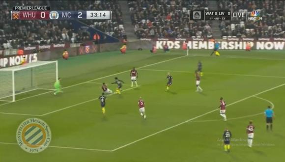 Leroy Sané demostró toda su calidad en la definición del tercer gol del Manchester City vs. West Ham. El duelo se desarrolló en el Estadio Olímpico de Londres (Foto: captura de pantalla)