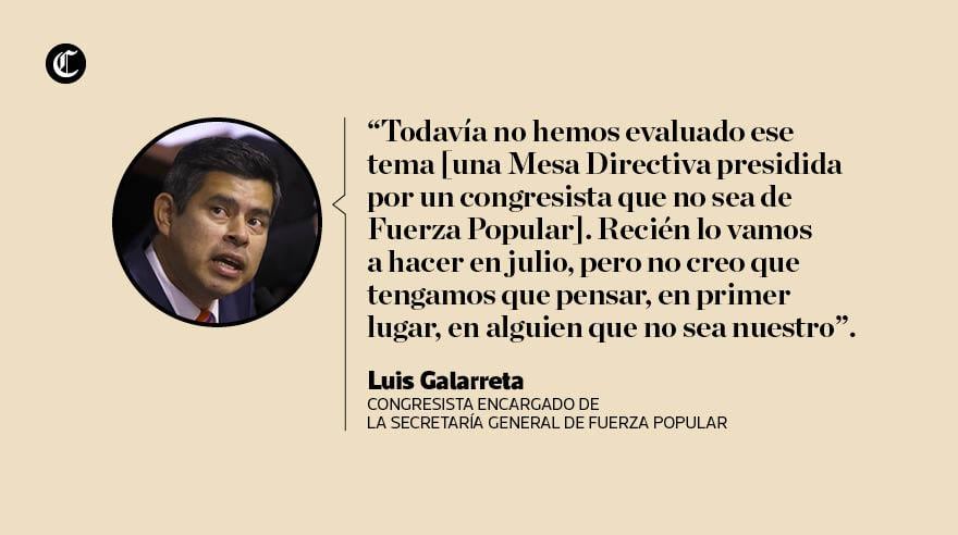 Las frases de Luis Galarreta (Fuerza Popular) en entrevista con El Comercio. (Composición: El Comercio)