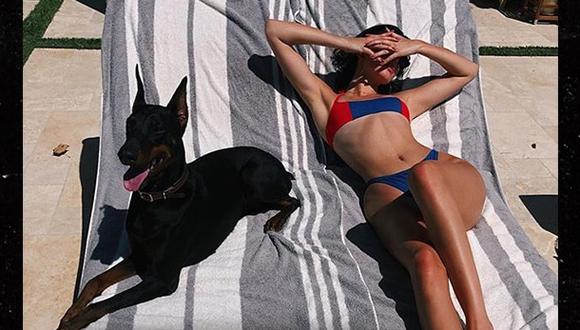 Kendall Jenner y su mascota, una perra de raza doberman. (Foto: Instagram)