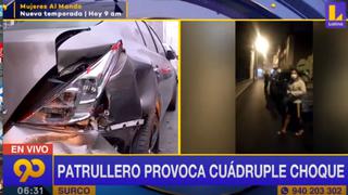 Surco: vehículo de la PNP chocó un auto estacionado y dañó a otros tres | VIDEO