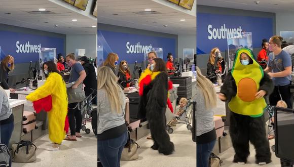 ¿Quitarle peso a tu maleta y no perder nada? Una mujer se pone hasta cuatro disfraces diferentes en un aeropuerto para lograrlo | Composición: @taylormakesvideos / TikTok